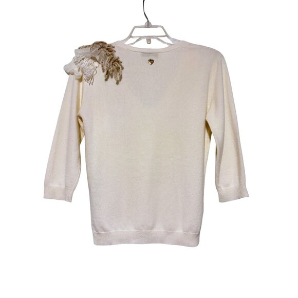 Twinset Wool Cashmere Blend Sweater L Asymmetric Ruffle Fringe Ivory Luxury - Picture 7 of 15